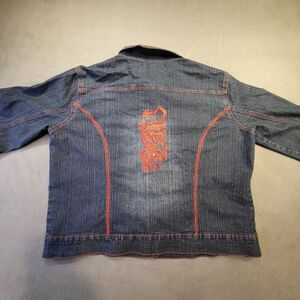 Neeso Trucker Jean Jacket Womens 2X? Blue Denim Embroidered Y2K